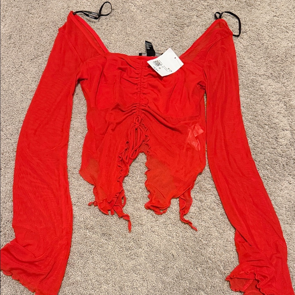 Forever 21 Red Long Sleeve Ruched Top